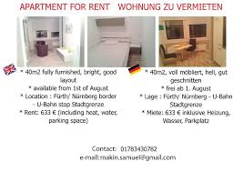 Egal ob zimmer, wohnung oder haus vermieten, kostenlos für private anbieter und. Wohnung Zu Vermieten 1 Room Fully Furnished Apartment For Rent Flat Rent Nuremberg