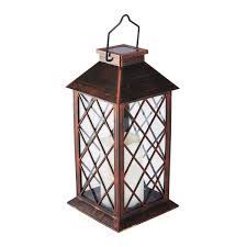 Decorative outdoor solar lantern replicates the effect of a candle lamp for mood lighting in your home, garden, patio, or balcony. Bronze Finish Solar Led Lantern