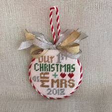 This can be a fun project to do with your kids. 1st Mr Mrs Ornament Finished Off With Bows And Monogram On Back Needlepoint Christmas Engagement Ornaments Christmas Ornaments