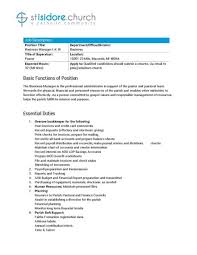 The job description of a church treasurer contains duties associated with the collection, recording, management, investment, and the church treasurer works with the church's board of ministers to manage the church's finances and attend to general bookkeeping, fundraising, and tax responsibilities. It Business Manager Job Description Sablon