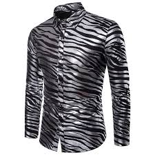 Black And White Check T Shirt Mens Zebra Pattern Shinny Print Men Long Sleeves Shirt Casual Shirts For Men Long Sleeve Shirt Men Casual Shirts