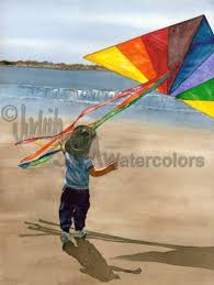Boy Toddler Flying Kite On Beach Sand Seashore Blue Shirt Etsy Beach Watercolor Watercolor Art Prints Art