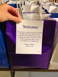 Hotel Welcome Bag Note Purple And Blue Wedding With Images Wedding Hotel Gifts Wedding Hotel Gift Bags Wedding Guest Bags