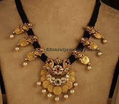 Black Cord Necklace Lakshmi Coins Black Beaded Jewelry Jewelry Design Necklace Indian Jewelry