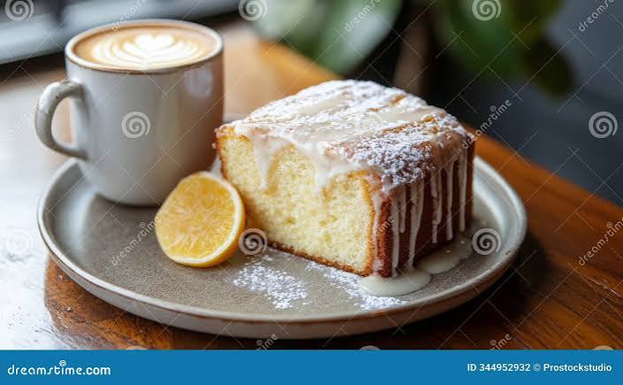 Tarta De Limón Recién Horneada Servida Con Café Sobre Una Mesa Rústica De Madera Foto de archivo - Imagen de icing, taza: 344952932