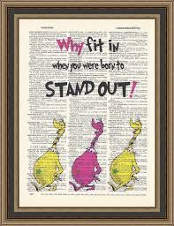 Dr Seuss Why Fit In When You Were Born To Stand Out Printed On A Vintage Dictionary Page Inspirational Quote Kids Room Art Vintage Dictionary Nursery Prints