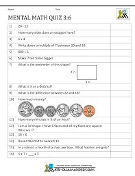 Mental Math Quiz 3rd 6 Mental Math Mental Maths Worksheets Math Worksheets