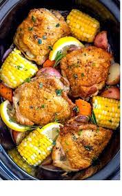 Slow Cooker Chicken Thighs Easy Crockpot Recipes Ideas Slow Cooker Chicken Thighs Chicken Crockpot Recipes Crockpot Recipes Easy