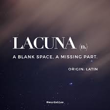 Lacuna An Unfilled Space Or Interval A Gap The Journal Has Filled A Lacuna In Middle Eastern Studies A Missing Portion In A Book Or Ma Aesthetic Words Weird Words Rare