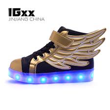 Igxx Led Light Up Shoes For Kids High Top Hook Loop Usb Charging Glowing Shoes Led Child Luminous Sport Wing Led Sneakers Gold Aliexpress