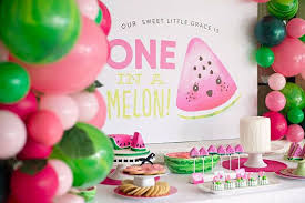 One In A Melon First Birthday Pink Watermelon Backdrop Download Printable Party Decora Watermelon Birthday Parties Fruit Birthday Party Shopkins Birthday Party