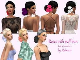 Roses Hair Accessories With Bun And Without Download From My Blog Or Right Here Roses With Bun 15 Colours For Roses Bu Sims 4 Sims 4 Wedding Hair Sims