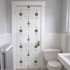 Decor De Porte De Salle De Bain De Style Marin Sticker De Porte Avec Ancre Marine Et Gouvernail Roue Pour Personnalise Salle De Bain Porte Salle De Bain Salle