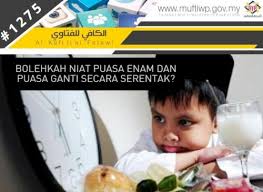 Puasa enam ialah puasa sunat yang dikerjakan sebanyak enam hari di bulan syawal. Bolehkah Niat Puasa Enam Dan Puasa Ganti Secara Serentak Nth Qibord