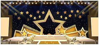 Backdrop Black And Gold Stage Decoration Gold Stars Wedding Stage Background Stage Background Wedding Stage Hollywood Party Theme