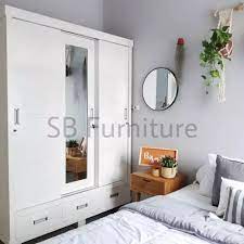 Lemari pakaian 3 pintu minimalis sliding dan geser tempat penyimpanan baju model gantung dan rak asli mebel jepara terbuat dari kayu mahoni oven. Lemari Sliding 3 Pintu Warna Putih Duco Tipe Lemari Pakaian Minimalis Model Geser Like Ikea Quality Lazada Indonesia