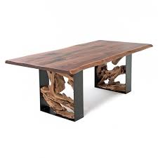 Table is made from a single live edge slab and includes u shape flat bar legs. Modern Rustic Live Edge Table Dt01052