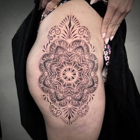 Detailed thigh Mandala tattoo done for Michelle 💕