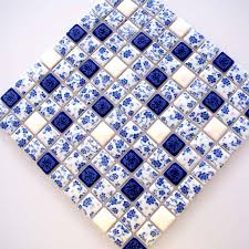 Floral pattern porcelain floor tiles. Blue And White Tile Glossy Porcelain Mosaic Bathroom Tiles Backsplash
