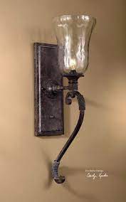 Galeana Forged Iron Blown Glass Electric Wall Sconce Electric Wall Sconce Wall Mounted Sconce Glass Wall Sconce