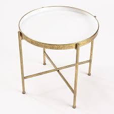 Cute tray slides onto runners underneath the table. Innerspace Round Large Gold White Folding Tray Table