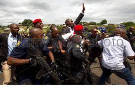 How julius malema claims the au is a gentleman's club of old people. Economic Freedom Fighters Eff Leader Julius Malema Is Escorted By Police After His Car Was Blocked By Supporters Of The African National Congress Near The Homestead Of South African President Jacob Zuma In Nkandla January 11 2014 Malema Was In