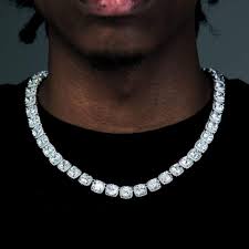 Cushion Cut Cluster Tennis Chain White Gold 6 Ice Llc