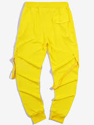 Black And Yellow Cargo Pants Ribbon Pockets Long Elastic Sport Cargo Pants Army Green Black Dark Gray Red Yellow Printed Jogger Pants Cargo Pants Fashion Pants