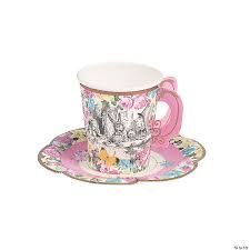 Yelife 19pcs matte porcelain coffee cups with saucers spoon, tea cups and saucers set, white porcelain tea set, coffee cups set of 6 (white) 4.5 out of 5 stars. Talking Tables Truly Alice Paper Cups With Saucers Oriental Trading