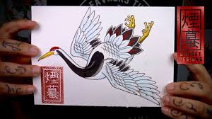 Neo japanese style crane chrysanthemum wind tattoo design. How To Draw A Crane Traditional Japanese Tattoo Youtube