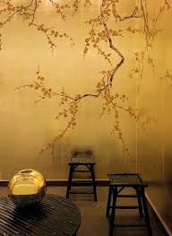 Exklusive Luxus Tapete Blumen Motiv Braun Auf Blattgold Untergrund Auf Seide Papier Oder Gold Handgemalt Online Kaufen Tapete Blumen Seidentapete Tapeten