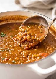 One serving of this low calorie lentil soup has 104 calories, 1 gram of fat, 6 grams of protein, and 8 grams of fiber. Lentil Soup Seriously Amazing Recipetin Eats