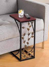 Small, rectangle, pedestal, round, square, and designs with storage drawers. Amazon Com Sofa Side And End Table Small Metal Dark Brown Wood Top With Leaf Design Perfect For Your Living Room Slides Up To Sofa Chair Recliner Keep