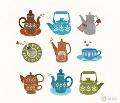 Kitchen Art Print Cup Of Tea Wall Decor Illustration Blue Green Brown Tea Pots Party Teapots Kitchenwares Tea Pot Illustration Tea Party Tea Illustration