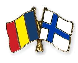 Beginning from the flagpole, blue, yellow and red. Crossed Flag Pins Romania Finland Flags