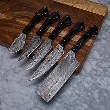 Handmade Damascus Kitchen Knife 5 Piece Set Kch 18 Damascus Kitchen Knives Kitchen Knives Knife