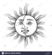 Hand Drawn Sun And Moon With Human Faces In Engraving Style How To Draw Hands Medieval Symbols Human Face