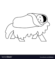 Baby Jesus Christ In The Manger Outline Figure Vector Image