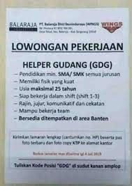 Perkiraan gaji didasarkan pada 80 gaji yang dikirimkan secara anonim kepada indeed oleh karyawan helper, pengguna. Lowongan Helper Dan Admin Pt Balaraja Distribusindo Raya Wings Lautan Alam 25 Jul 2019 Loker Atmago