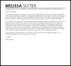 Hospitality industry cover letter for hospitality job. Duty Manager Cover Letter Sample Cover Letter Templates Examples