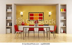 Dinner table clipart collection dining room black and white dining. Modern Dining Room Red And Orange Modern Dining Room Rendering Canstock