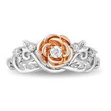 Enchanted Disney Belle Rose 1 10 Ct Tw Diamond Ring In Sterling Silver 10k Rose Gol Gold Diamond Wedding Band Disney Engagement Rings Diamond Wedding Bands