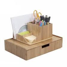 Bamboo Large Drawer Plus Desktop Organizer With Compartments Combo For Office Products Paper Pens Pencils Scissors Notepads Business Cards More Desktop Storage Desktop Organization