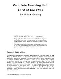 Lord Of The Flies Complete Teaching Unit Lord Of The Flies Teaching Teaching High School