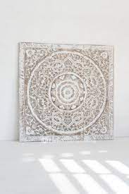 Mandala Carved Wood Wall Mural Decoration Hanging Panel Distressed White Color Handmade Ornate From Thailand In 2021 Medallion Wall Art Carved Wood Wall Art Mandala Wall Decor
