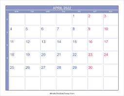 Blank weekly calendar by the hour, covering 18 hours per day from 6 a.m. 2022 April Calendar With Week Numbers Whatisthedatetoday Com