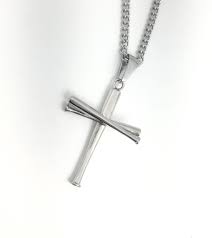 Stainless Stacked Bat Cross Pendant And Chain Free Shipping Stainless Steel Chain Necklace Baseball Cross Necklace Cross Pendant