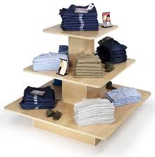 48 X 48 Tiered Display Table W 3 Shelves Square Maple Clothing Store Displays Store Design Interior Retail Store Layout