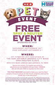 Feral freedom program — free to residents of above cities. Heb Pet Event Free Spay Neuter