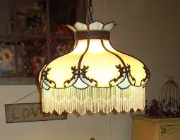 Tiffany Style Stained Glass Hanging Lamp W Beads Antique Blue White Victorian Tiffany Style Table Lamps Beaded Lamps Hanging Lamp